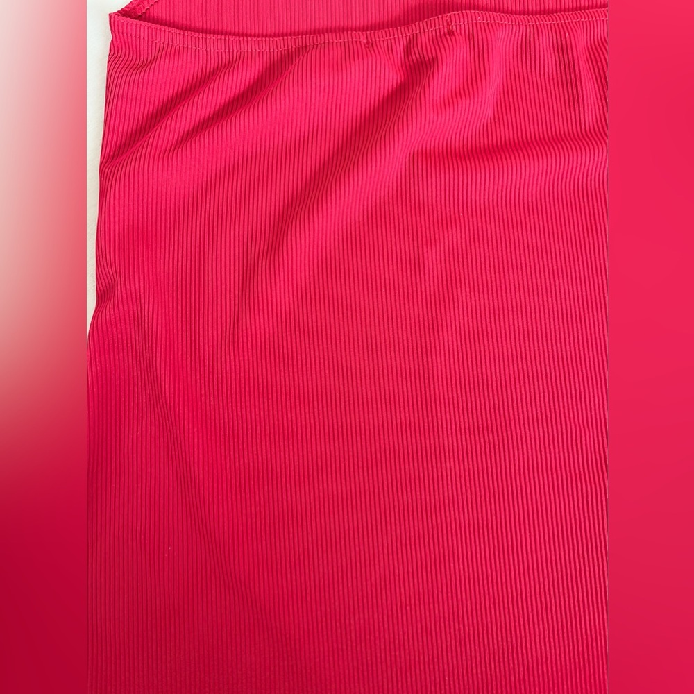 RED Ribbed High Neck Split Detail Bodycon Dress - Picture 7 of 10